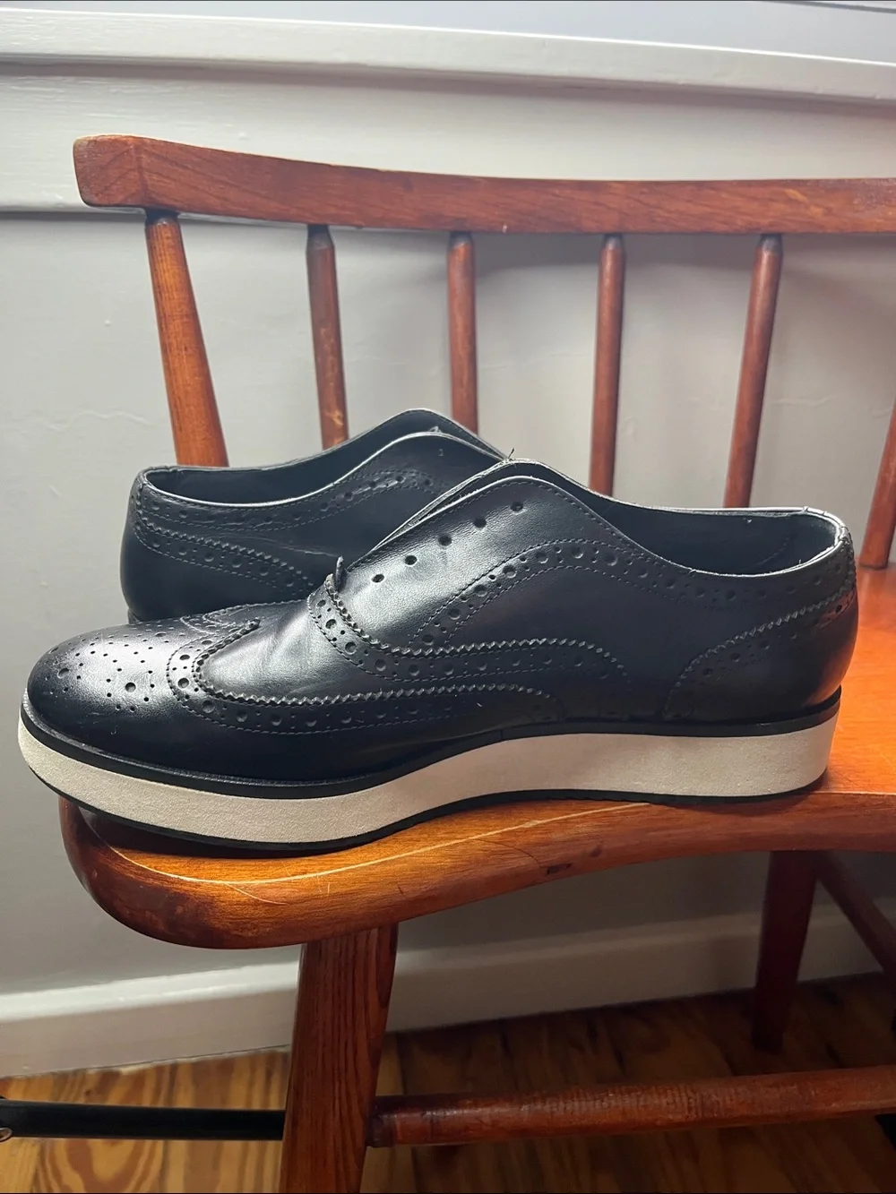 Rag & Bone Women’s Meli Brogue Made in Italy Black Leather Platform Shoes 38.5